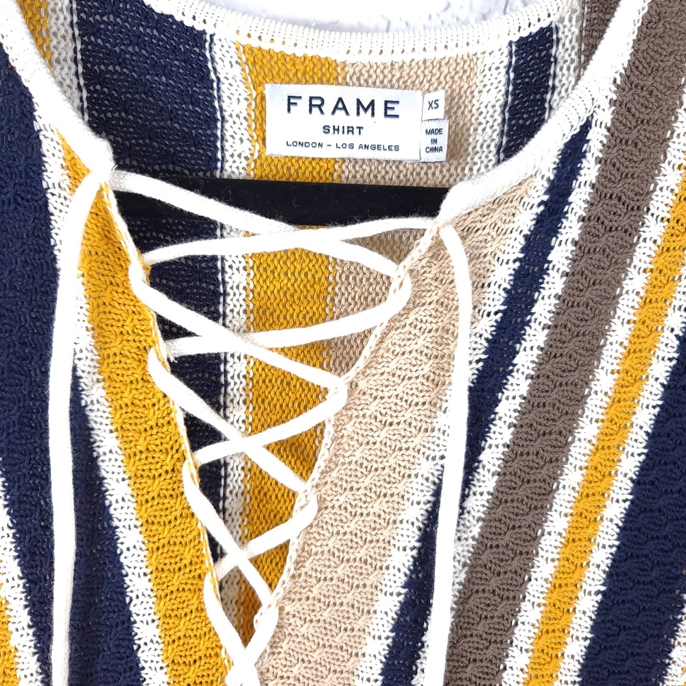FRAME Le Lace Shirt Dress Stripe Belted - Picture 6 of 14